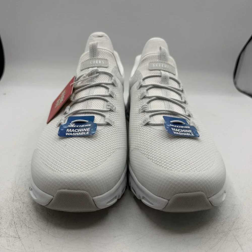 Skechers Glide Step Glistened Shoes Womens Sz 11 W WIDE White Slip On Sneakers